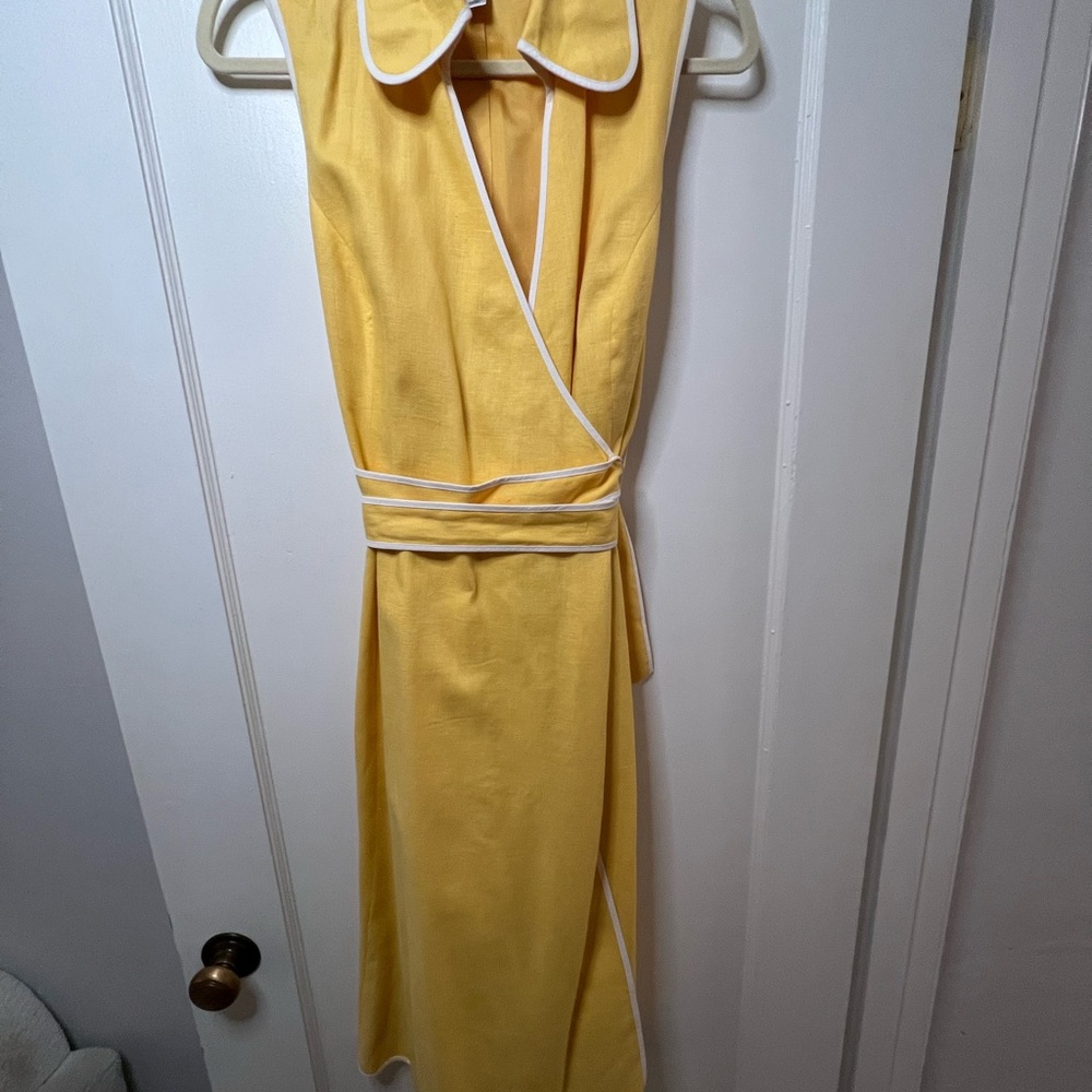 Vintage Talbots Yellow Wrap Dress with White Trim - Fits like Medium (6/8)